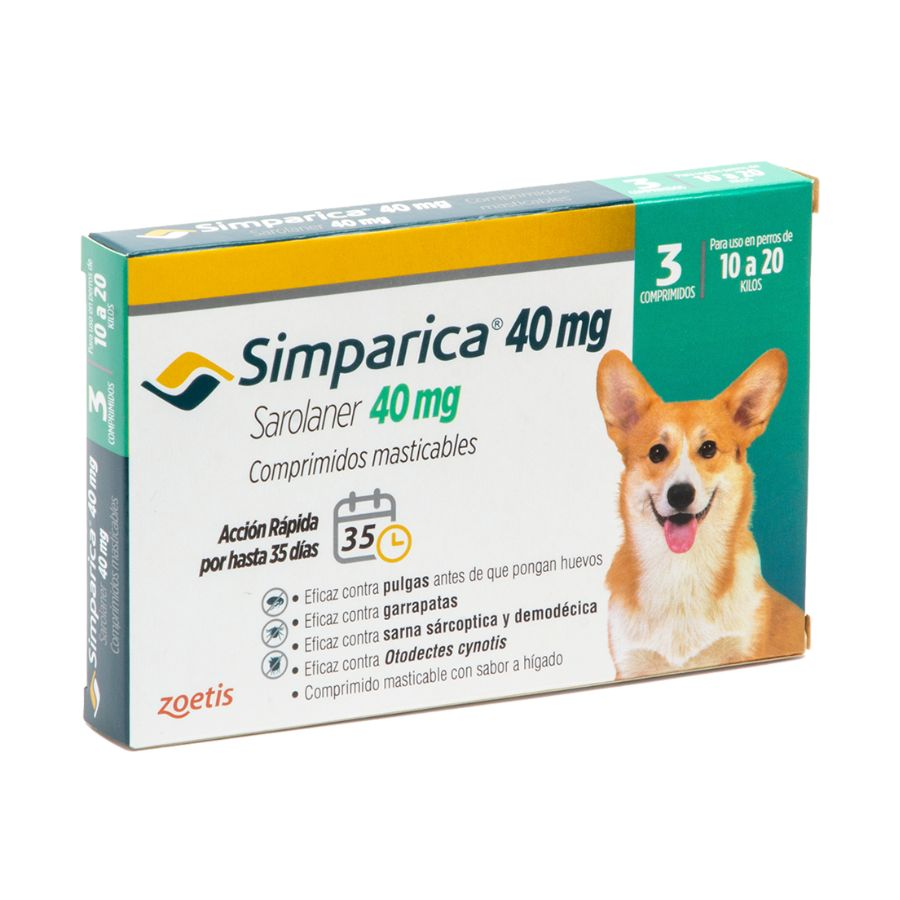 Simparica antiparasitario oral masticable para perros de 10 a 20 KG 3 comprimidos